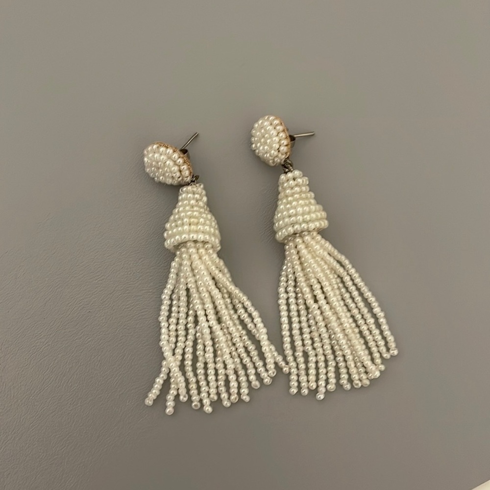 Deepa Gurnani white beaded tassel earrings
